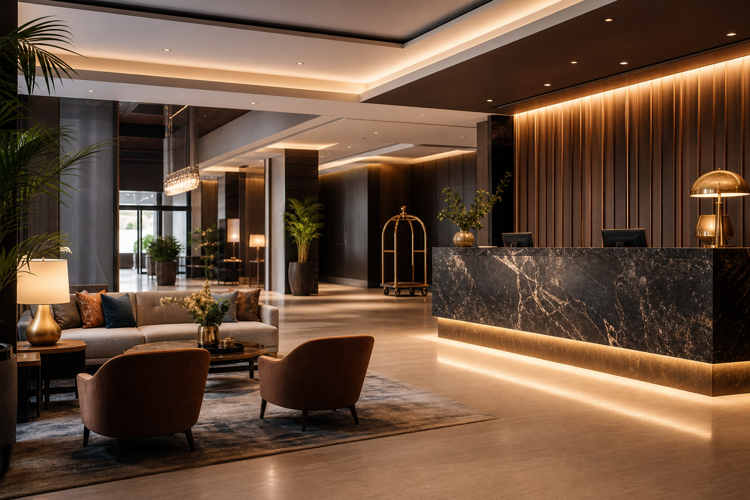 Modernes Hotel mit eleganter Lobby – digitale Hospitality-Dokumentation