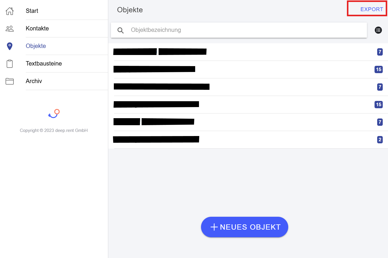 Protocol1 Objekte: Button EXPORT